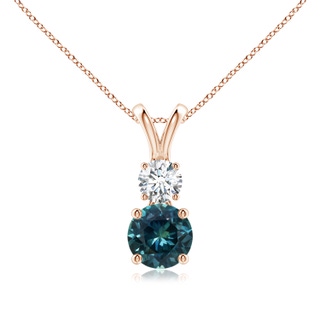 6mm AAA Round Teal Montana Sapphire and Diamond Two Stone Pendant in 10K Rose Gold