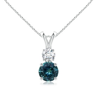 6mm AAA Round Teal Montana Sapphire and Diamond Two Stone Pendant in P950 Platinum