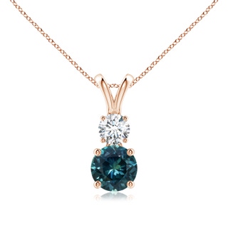 6mm AAA Round Teal Montana Sapphire and Diamond Two Stone Pendant in Rose Gold