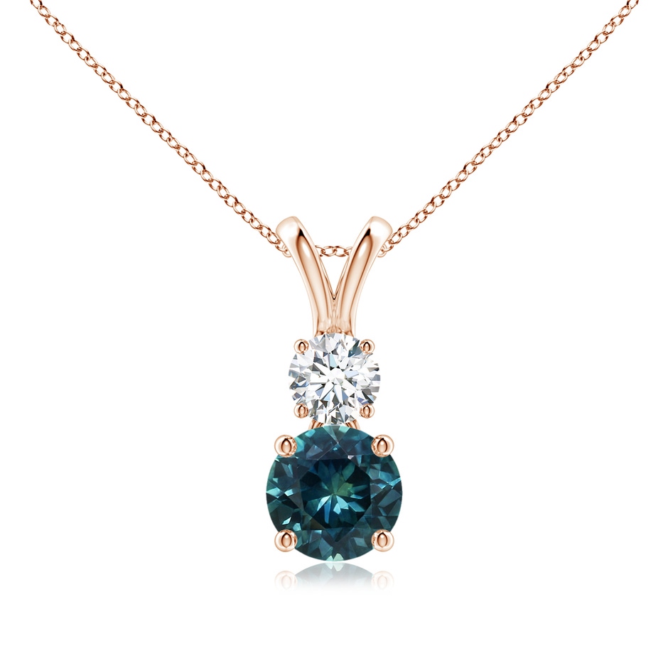 6mm AAA Round Teal Montana Sapphire and Diamond Two Stone Pendant in Rose Gold 