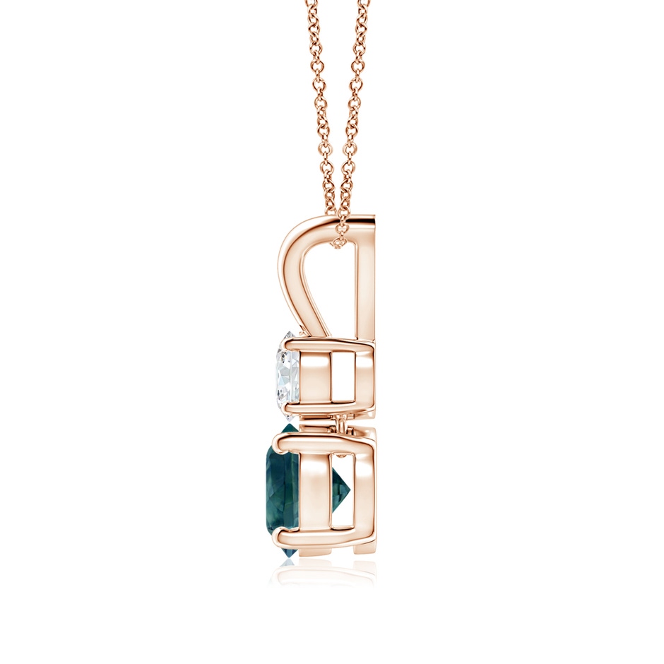 6mm AAA Round Teal Montana Sapphire and Diamond Two Stone Pendant in Rose Gold side-1