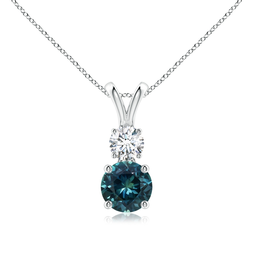 6mm AAA Round Teal Montana Sapphire and Diamond Two Stone Pendant in White Gold