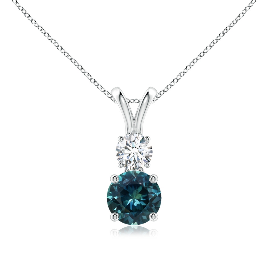 6mm AAA Round Teal Montana Sapphire and Diamond Two Stone Pendant in White Gold 