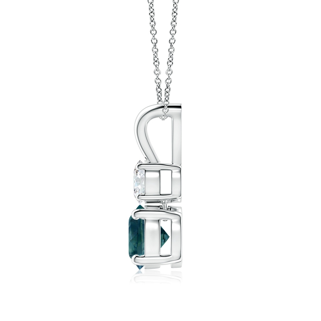 6mm AAA Round Teal Montana Sapphire and Diamond Two Stone Pendant in White Gold Side-1