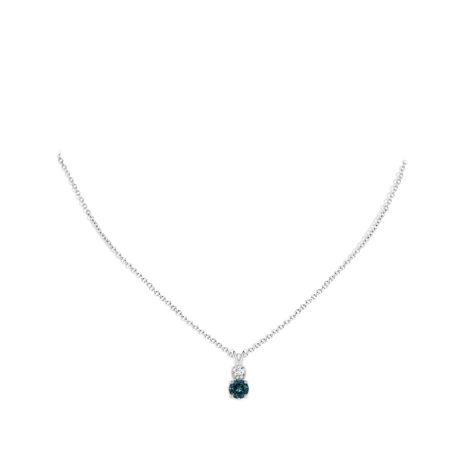 6mm AAA Round Teal Montana Sapphire and Diamond Two Stone Pendant in White Gold body-neck