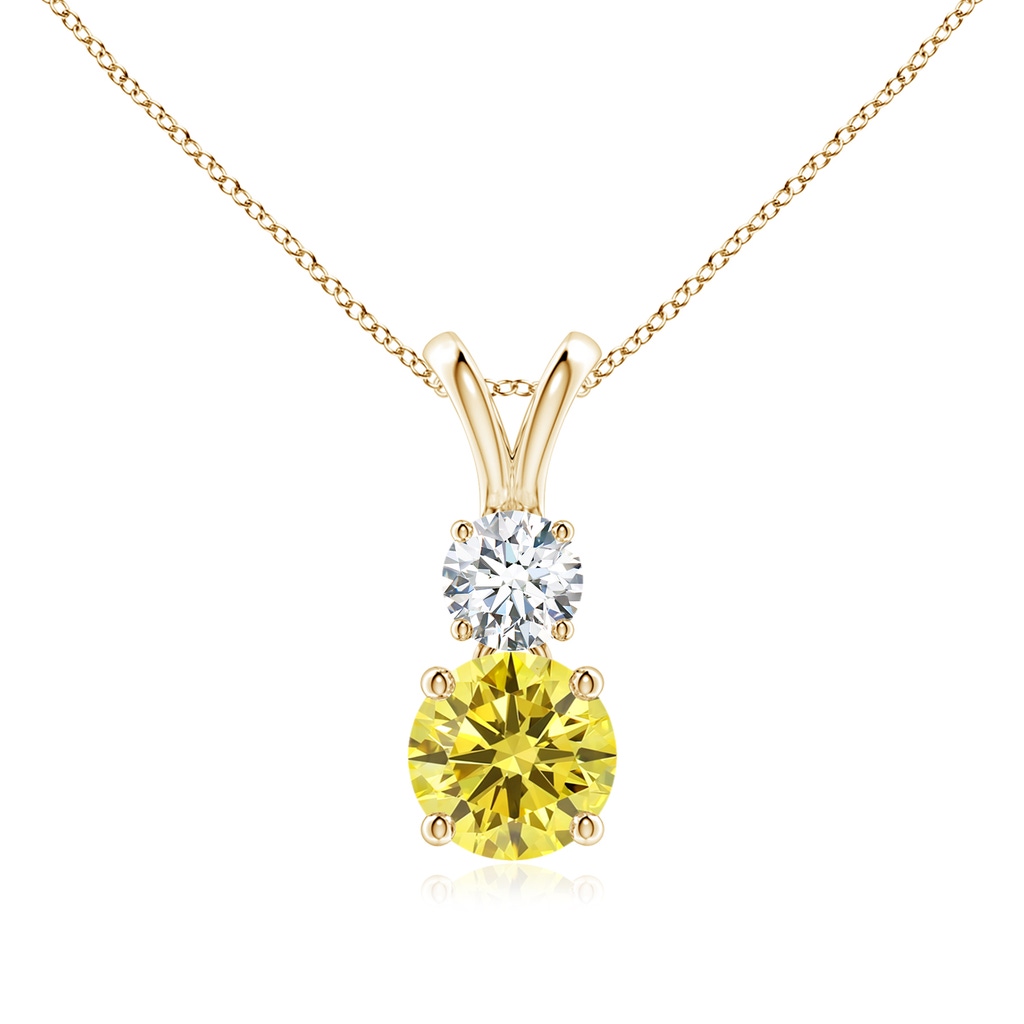 6mm AAAA Round Fancy Intense Yellow and White Diamond Two Stone Pendant in Yellow Gold