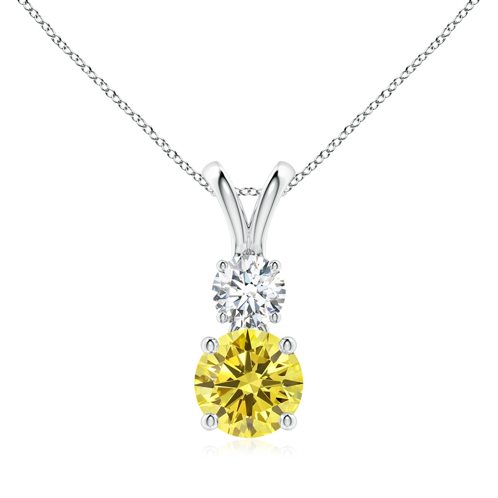 7mm AAAA Round Fancy Intense Yellow and White Diamond Two Stone Pendant in White Gold