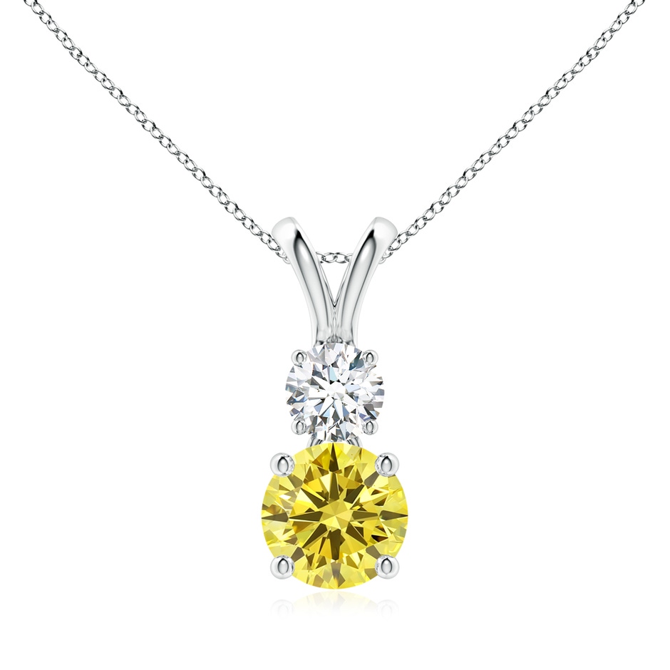 7mm AAAA Round Fancy Intense Yellow and White Diamond Two Stone Pendant in White Gold 