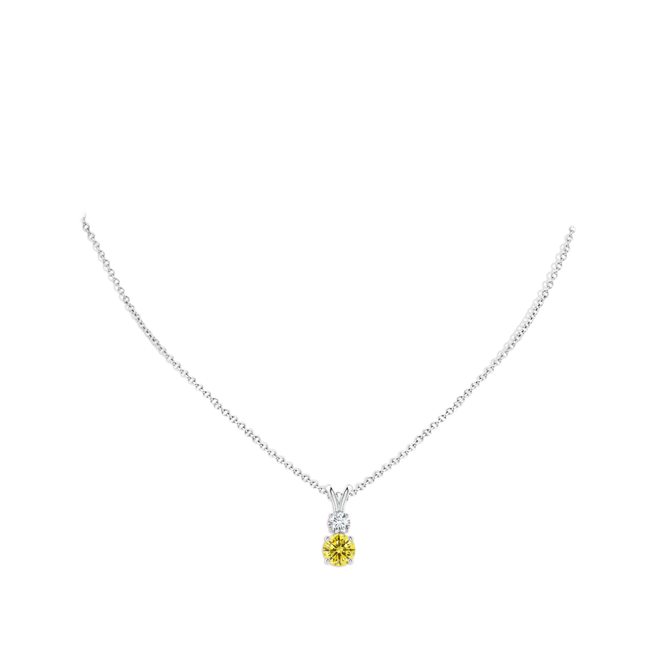 7mm AAAA Round Fancy Intense Yellow and White Diamond Two Stone Pendant in White Gold pen