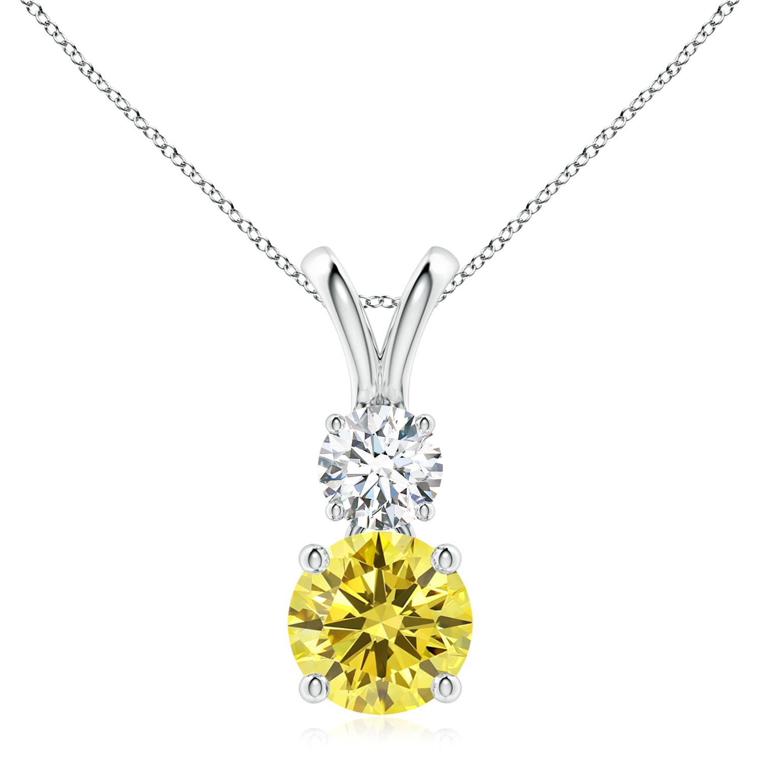Angara 2.5 CTW Prong-Set Round Fancy Intense Yellow and White Diamond Two Stone Pendant in Platinum