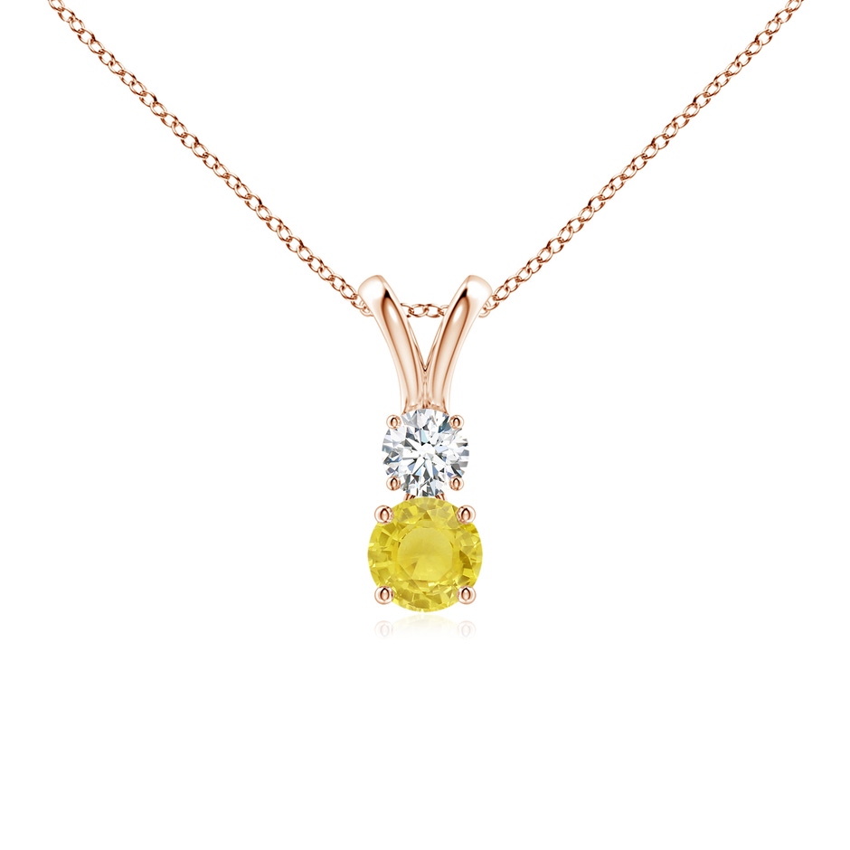 4mm A Round Yellow Sapphire and Diamond Two Stone Pendant in Rose Gold 