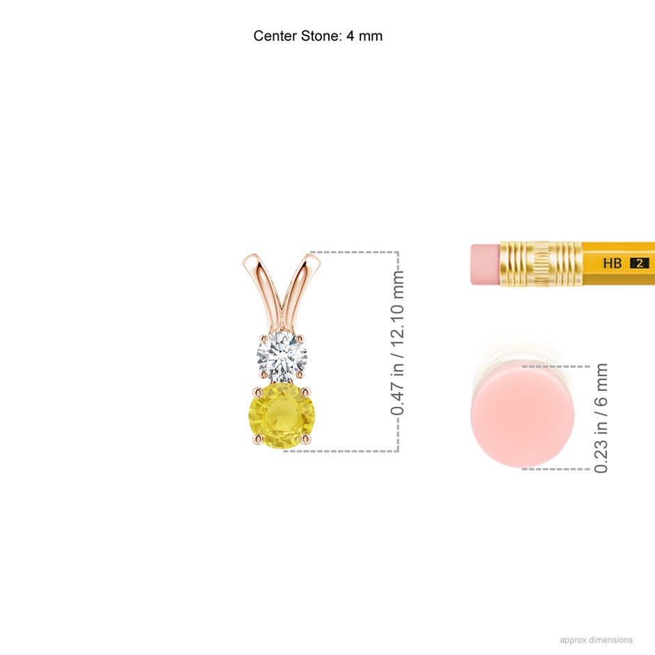 4mm A Round Yellow Sapphire and Diamond Two Stone Pendant in Rose Gold ruler