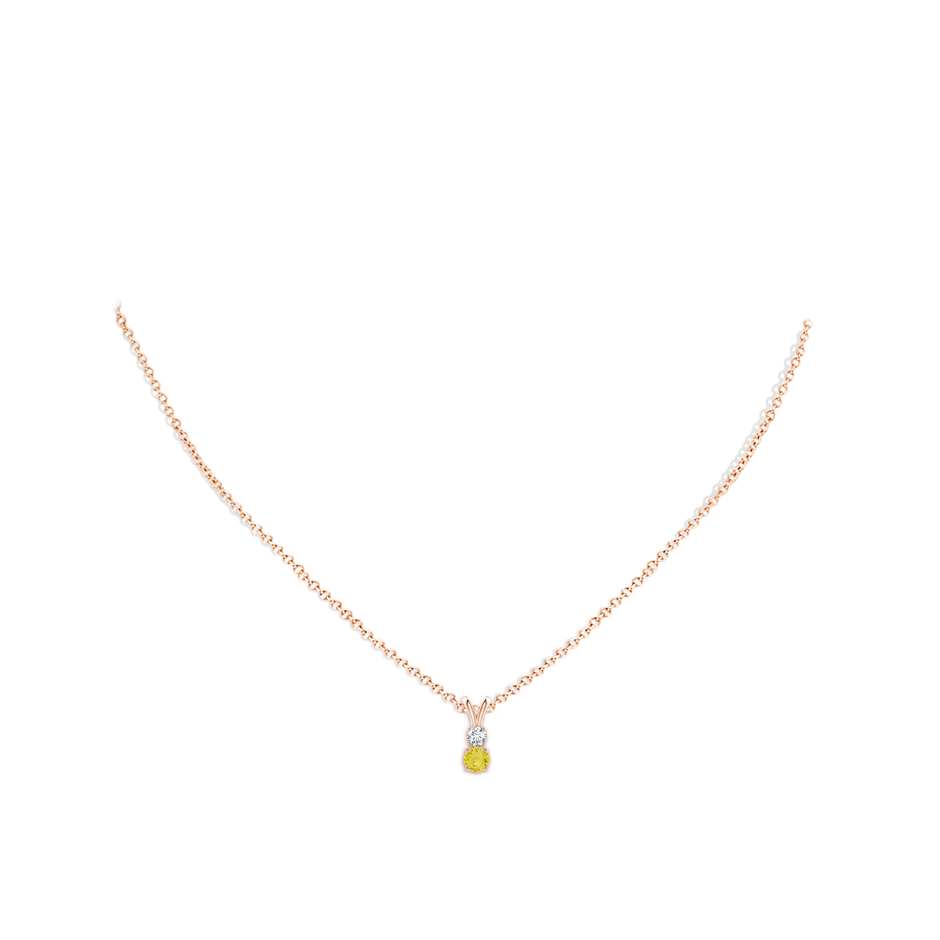 4mm A Round Yellow Sapphire and Diamond Two Stone Pendant in Rose Gold body-neck