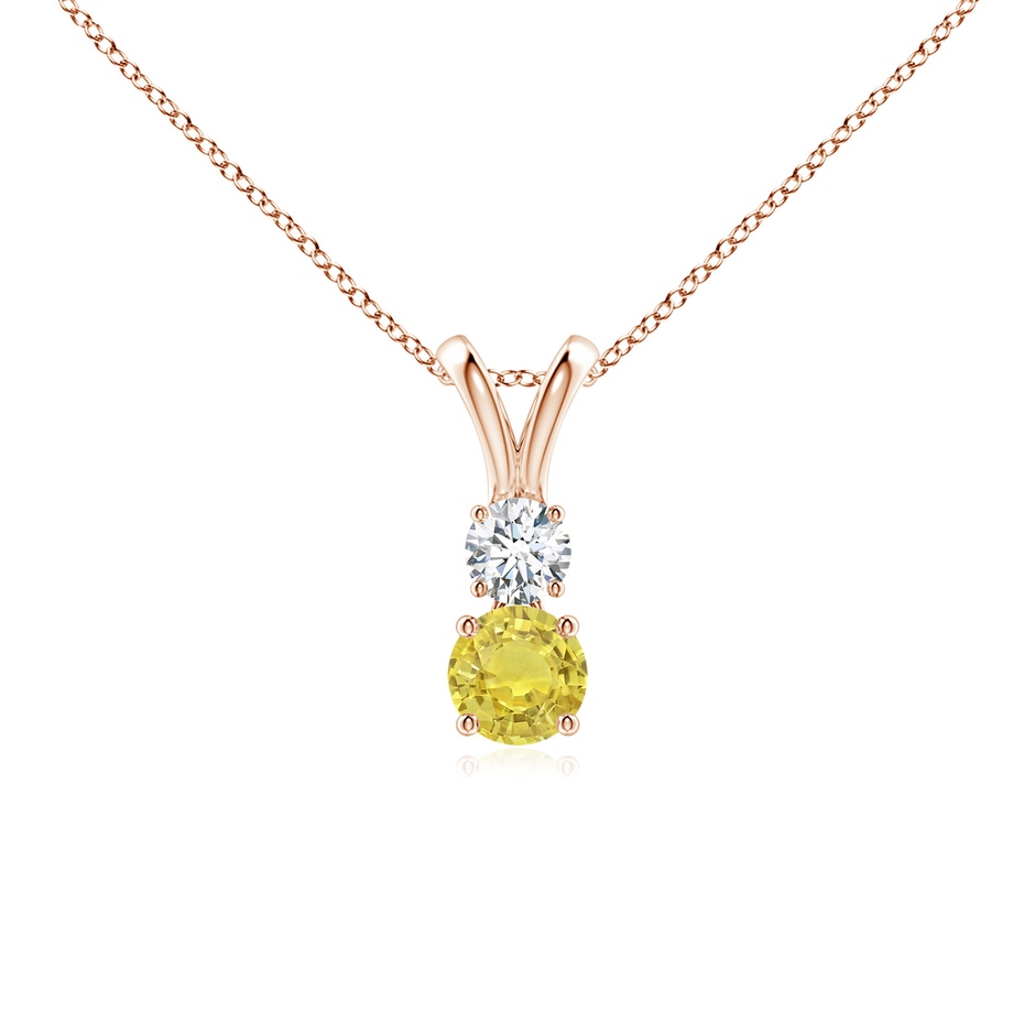 4mm AA Round Yellow Sapphire and Diamond Two Stone Pendant in Rose Gold 