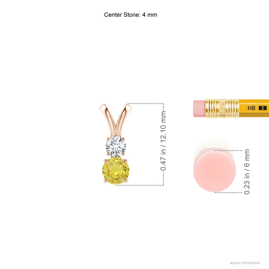 4mm AA Round Yellow Sapphire and Diamond Two Stone Pendant in Rose Gold ruler