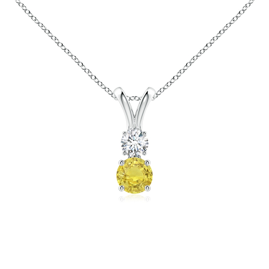 4mm AA Round Yellow Sapphire and Diamond Two Stone Pendant in White Gold 