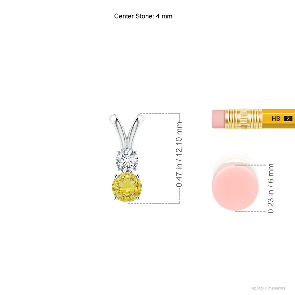 4mm AA Round Yellow Sapphire and Diamond Two Stone Pendant in White Gold ruler