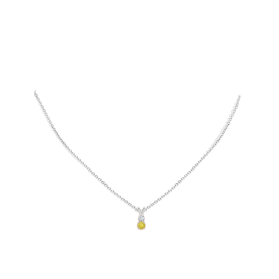4mm AA Round Yellow Sapphire and Diamond Two Stone Pendant in White Gold body-neck