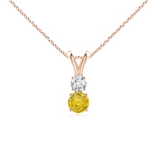 4mm AAA Round Yellow Sapphire and Diamond Two Stone Pendant in Rose Gold