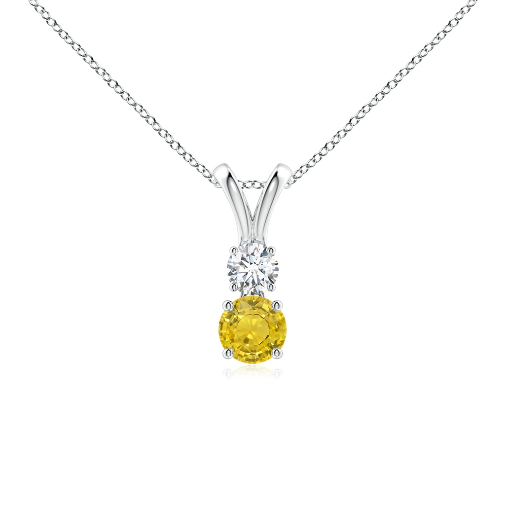 4mm AAA Round Yellow Sapphire and Diamond Two Stone Pendant in White Gold 