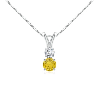 4mm AAA Round Yellow Sapphire and Diamond Two Stone Pendant in White Gold