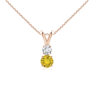 4mm AAAA Round Yellow Sapphire and Diamond Two Stone Pendant in Rose Gold