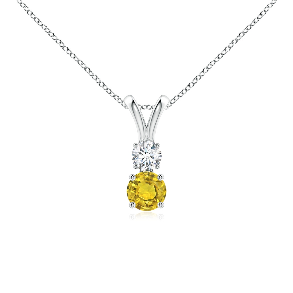 4mm AAAA Round Yellow Sapphire and Diamond Two Stone Pendant in White Gold