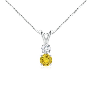 4mm AAAA Round Yellow Sapphire and Diamond Two Stone Pendant in White Gold