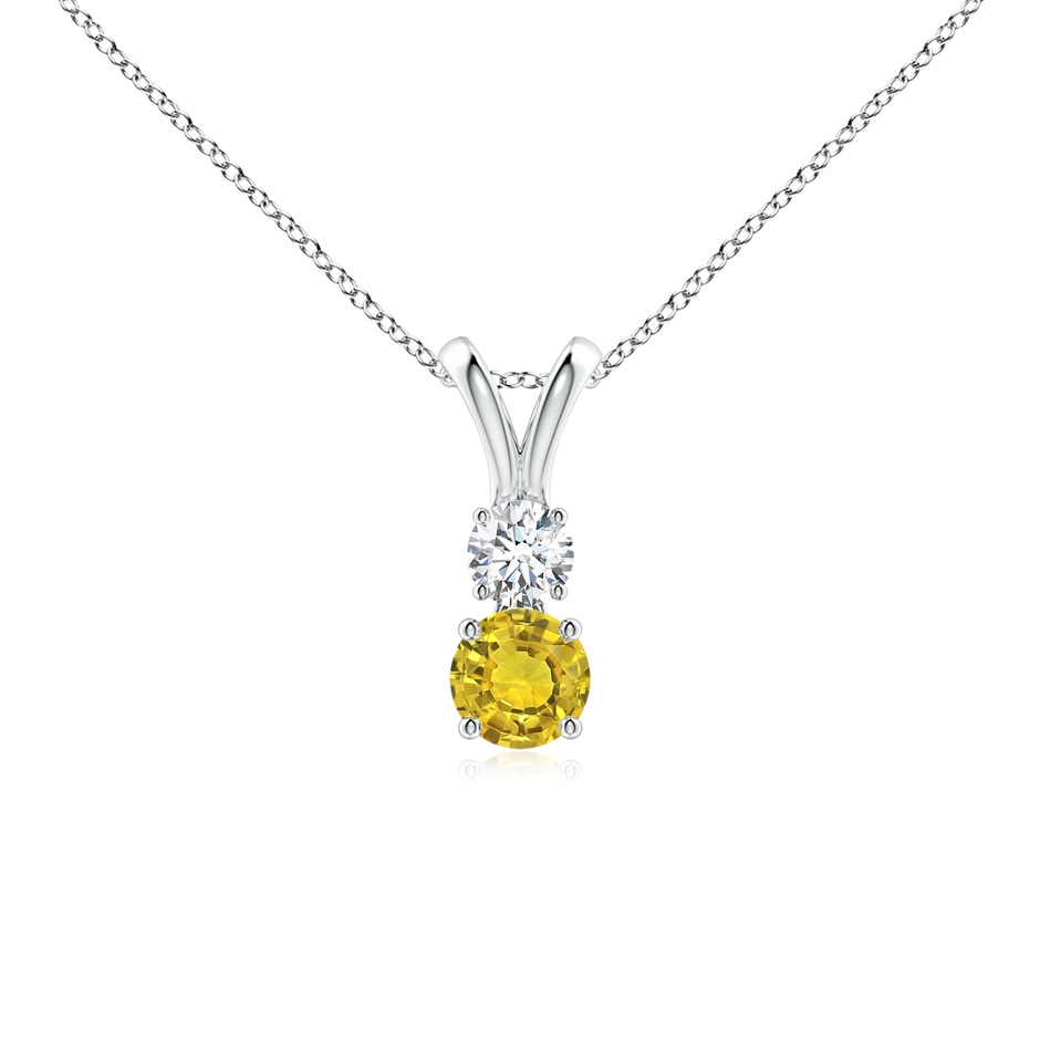 4mm AAAA Round Yellow Sapphire and Diamond Two Stone Pendant in White Gold 