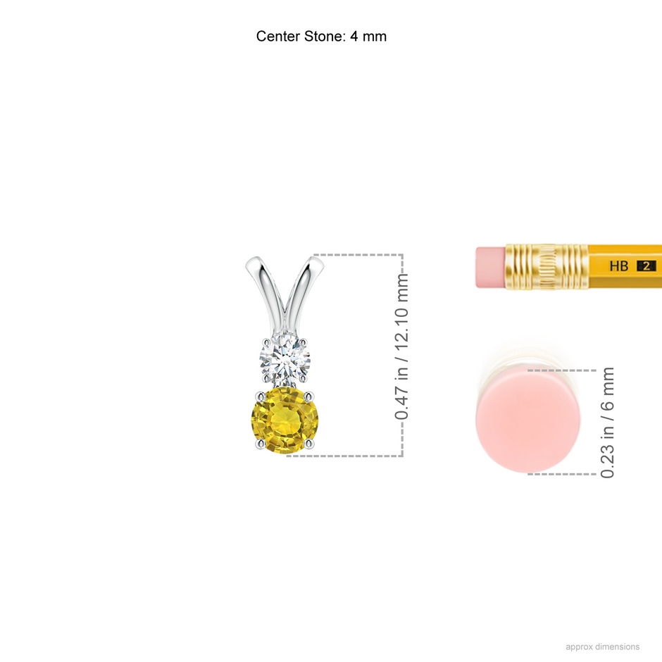 4mm AAAA Round Yellow Sapphire and Diamond Two Stone Pendant in White Gold ruler