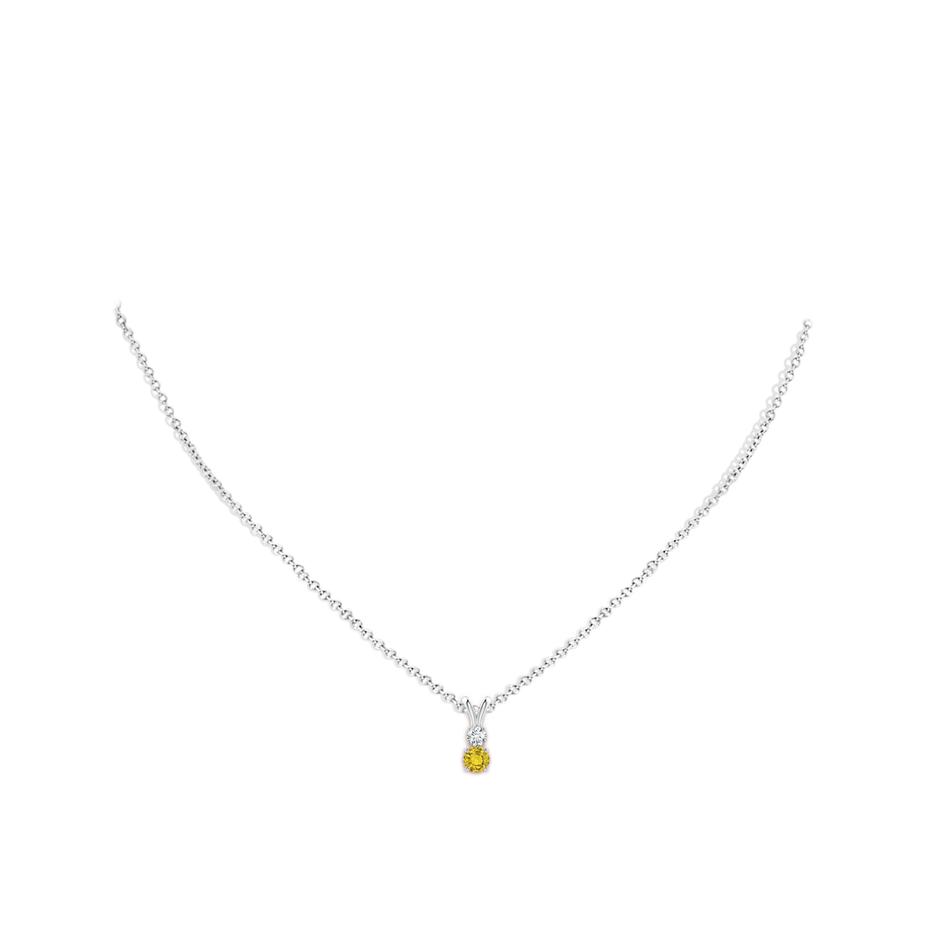 4mm AAAA Round Yellow Sapphire and Diamond Two Stone Pendant in White Gold body-neck