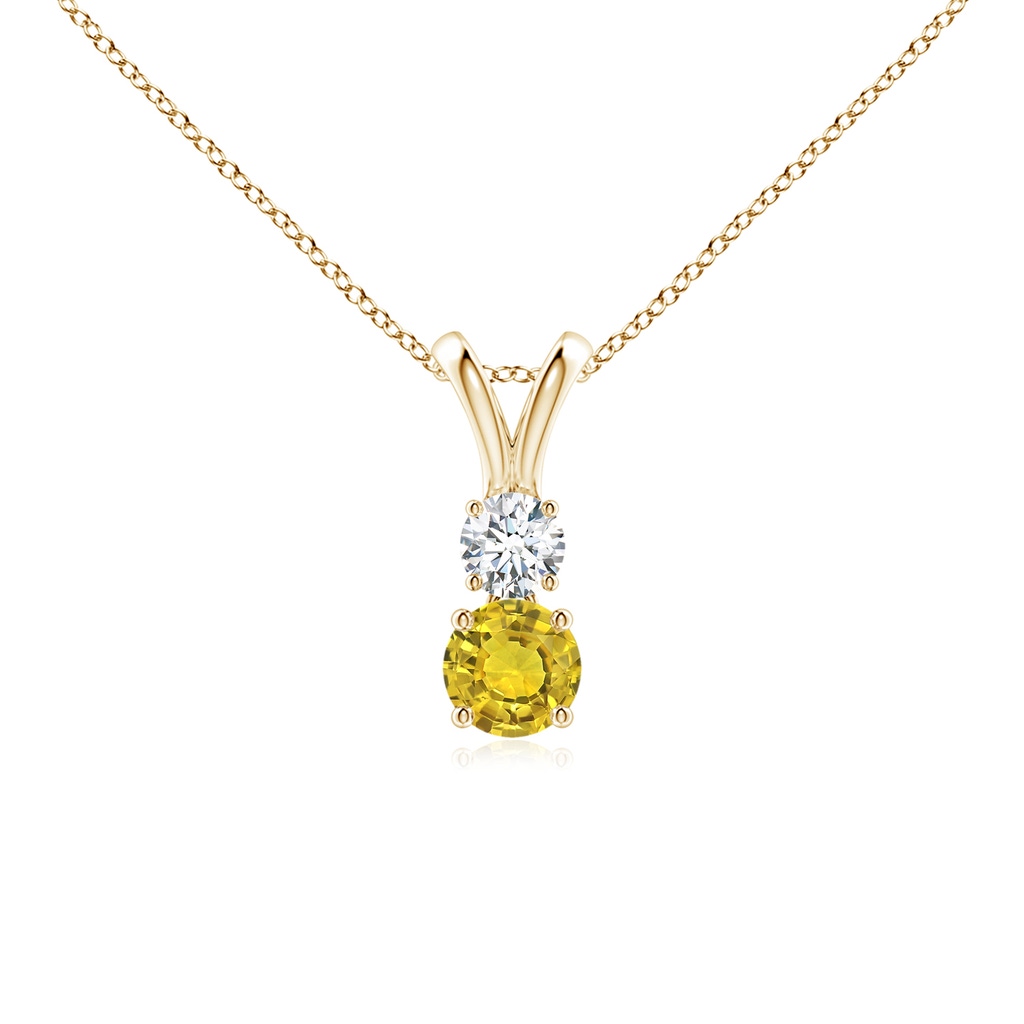 4mm AAAA Round Yellow Sapphire and Diamond Two Stone Pendant in Yellow Gold
