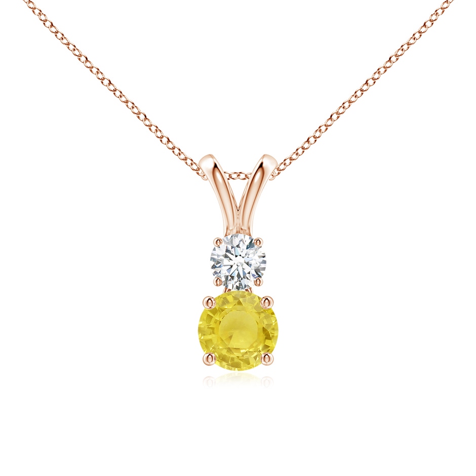 5mm A Round Yellow Sapphire and Diamond Two Stone Pendant in Rose Gold 
