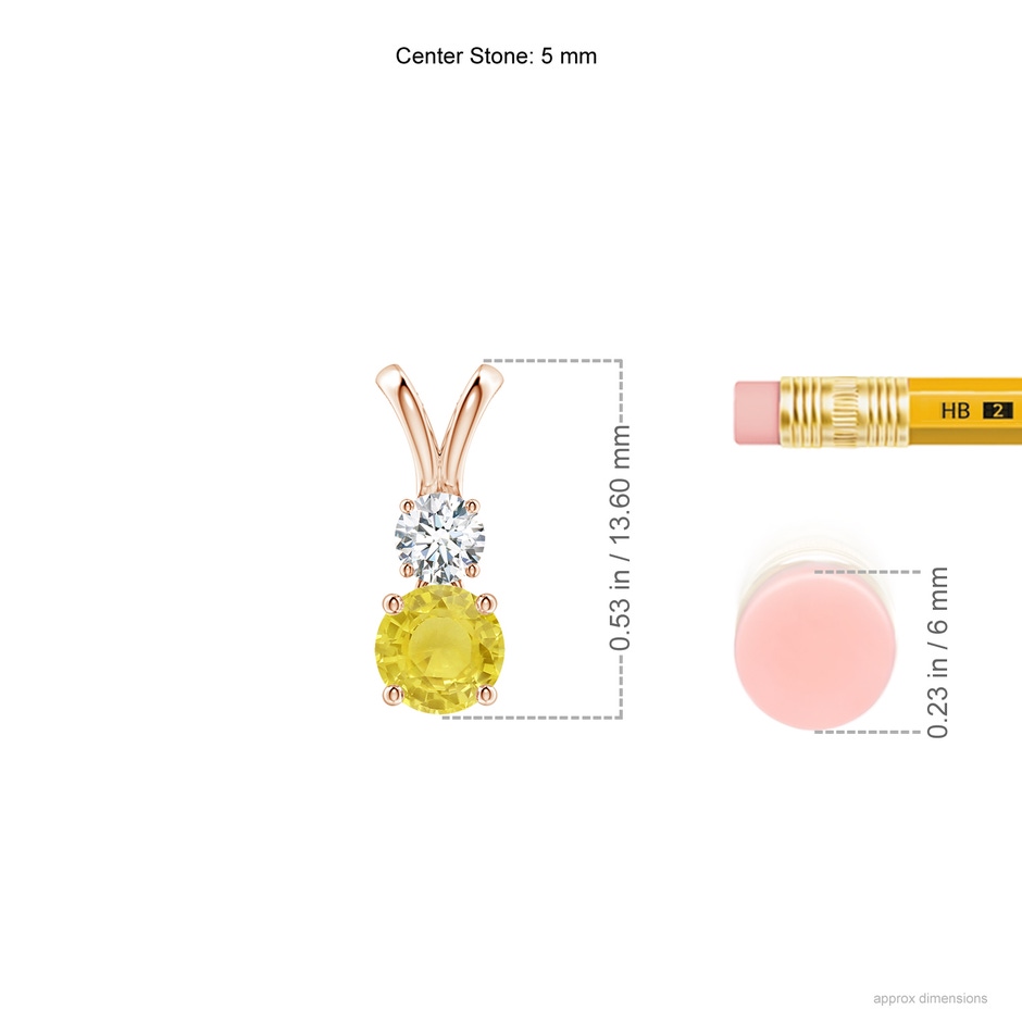 5mm A Round Yellow Sapphire and Diamond Two Stone Pendant in Rose Gold ruler