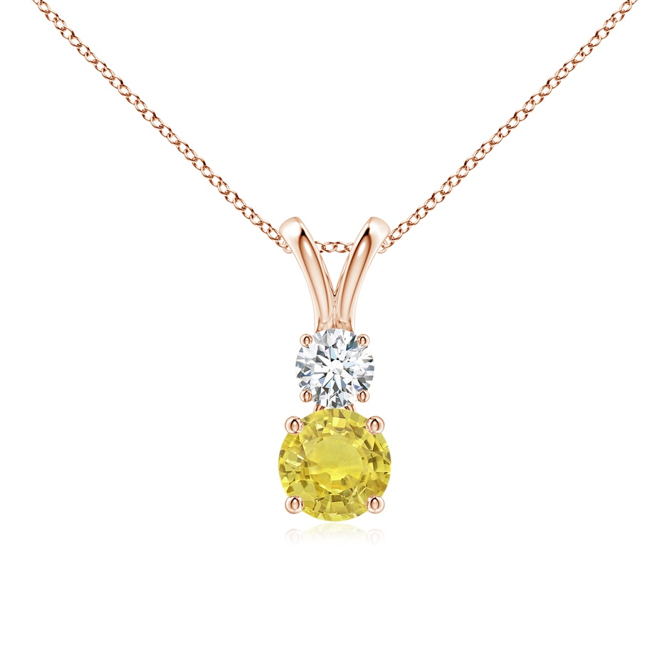 5mm AA Round Yellow Sapphire and Diamond Two Stone Pendant in Rose Gold 