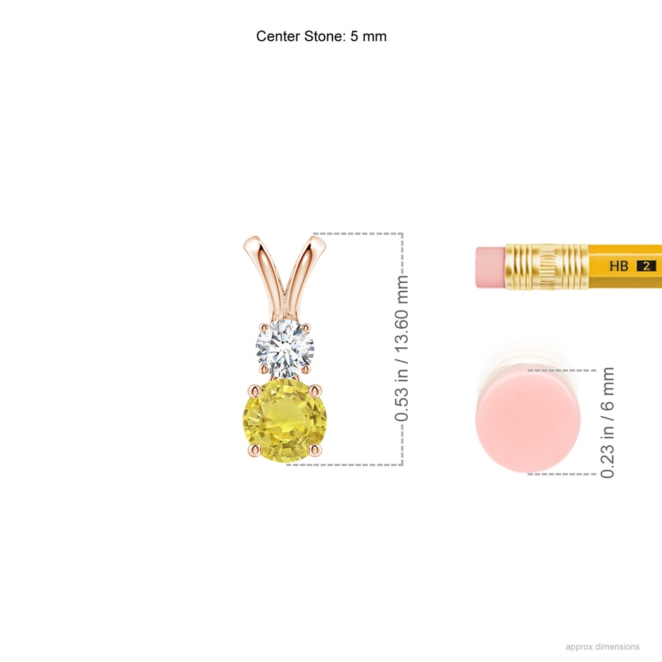 5mm AA Round Yellow Sapphire and Diamond Two Stone Pendant in Rose Gold ruler