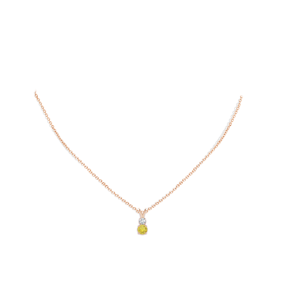 5mm AA Round Yellow Sapphire and Diamond Two Stone Pendant in Rose Gold body-neck