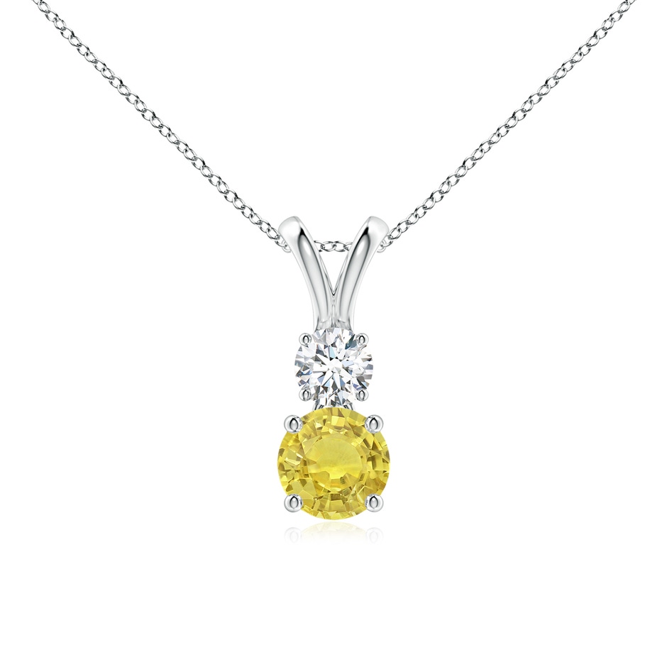 5mm AA Round Yellow Sapphire and Diamond Two Stone Pendant in White Gold 