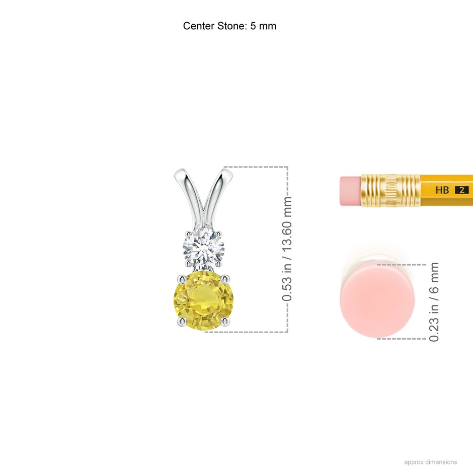 5mm AA Round Yellow Sapphire and Diamond Two Stone Pendant in White Gold ruler