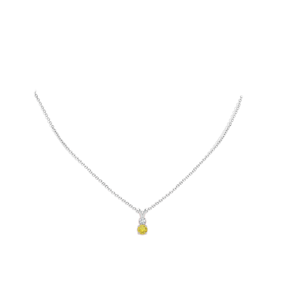 5mm AA Round Yellow Sapphire and Diamond Two Stone Pendant in White Gold body-neck