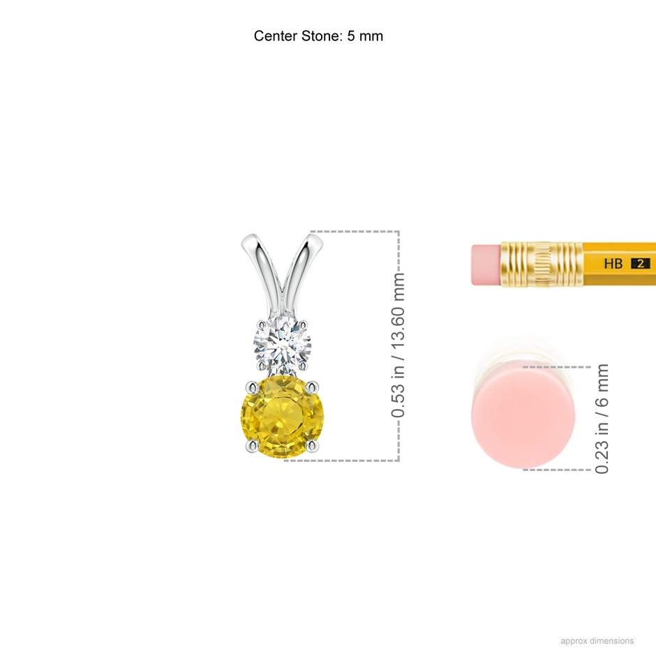 5mm AAA Round Yellow Sapphire and Diamond Two Stone Pendant in P950 Platinum ruler
