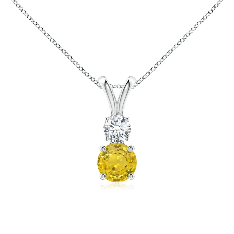 5mm AAA Round Yellow Sapphire and Diamond Two Stone Pendant in White Gold 