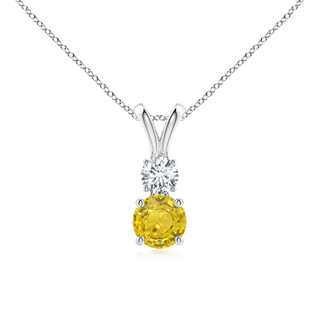 5mm AAA Round Yellow Sapphire and Diamond Two Stone Pendant in White Gold