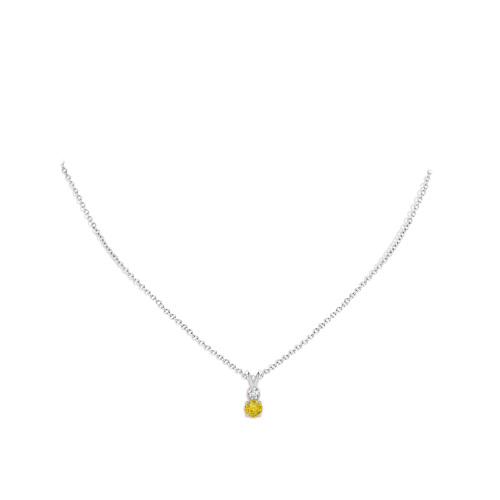 5mm AAA Round Yellow Sapphire and Diamond Two Stone Pendant in White Gold Body-Neck