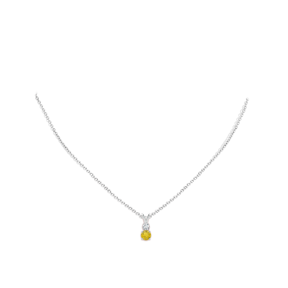 5mm AAA Round Yellow Sapphire and Diamond Two Stone Pendant in White Gold body-neck