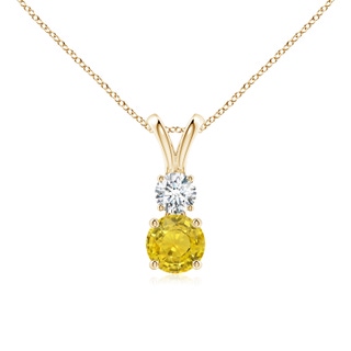 5mm AAA Round Yellow Sapphire and Diamond Two Stone Pendant in Yellow Gold