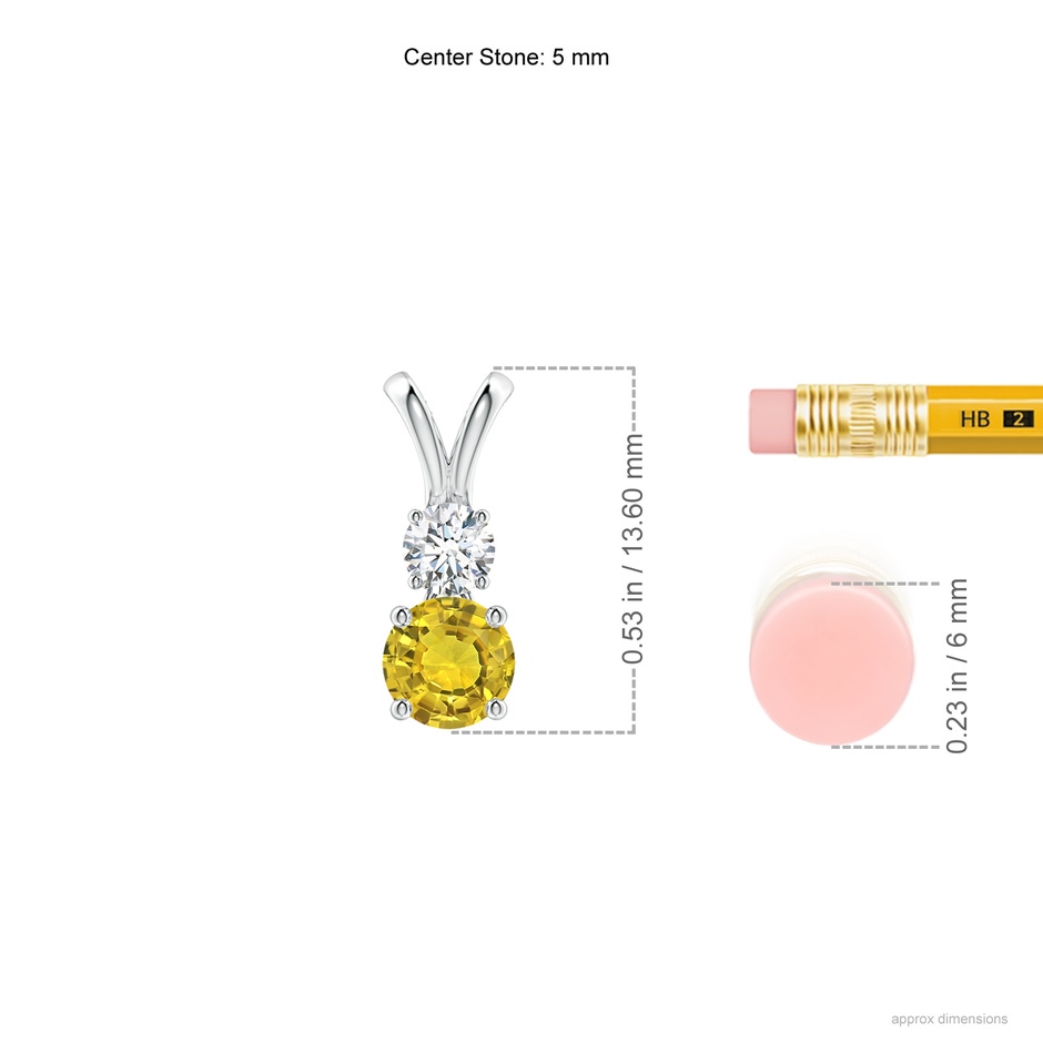 5mm AAAA Round Yellow Sapphire and Diamond Two Stone Pendant in P950 Platinum ruler