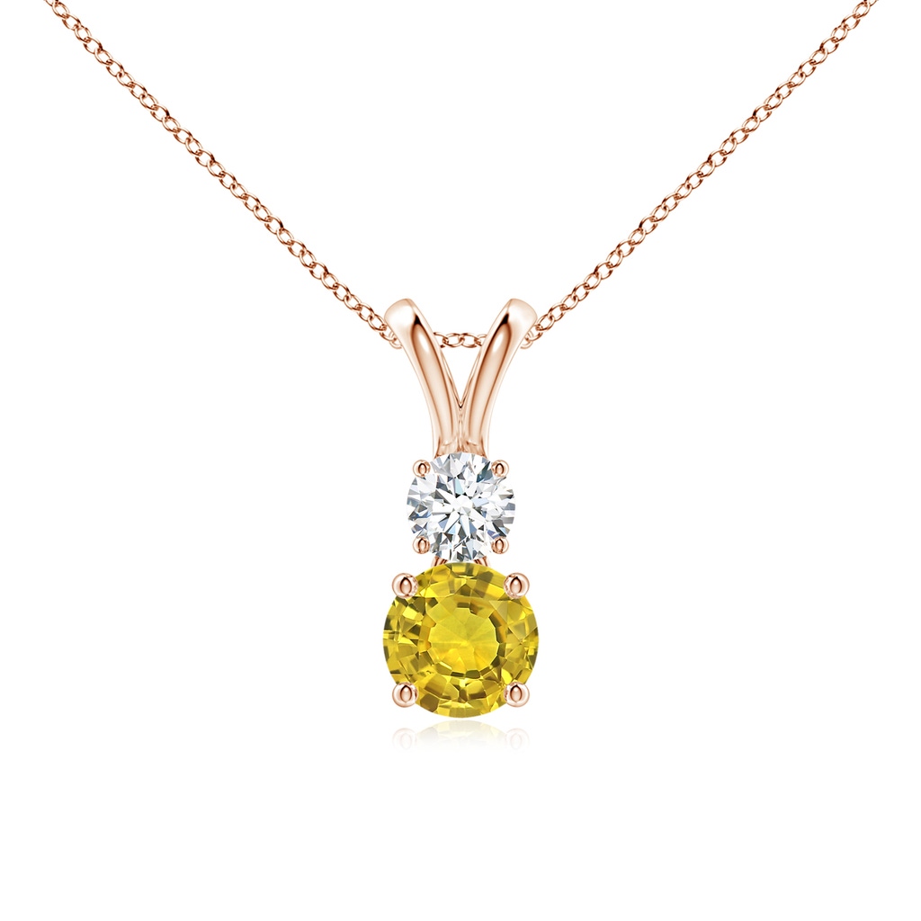 5mm AAAA Round Yellow Sapphire and Diamond Two Stone Pendant in Rose Gold