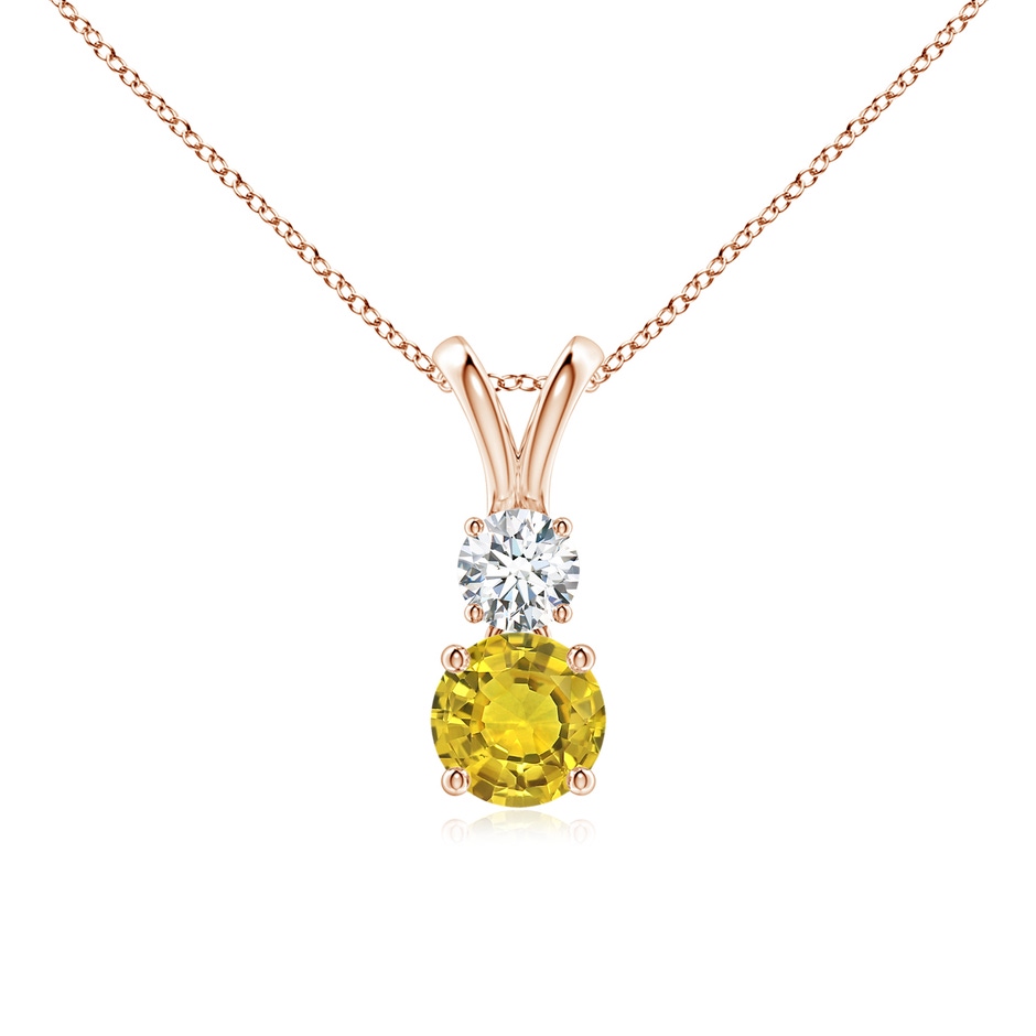 5mm AAAA Round Yellow Sapphire and Diamond Two Stone Pendant in Rose Gold 