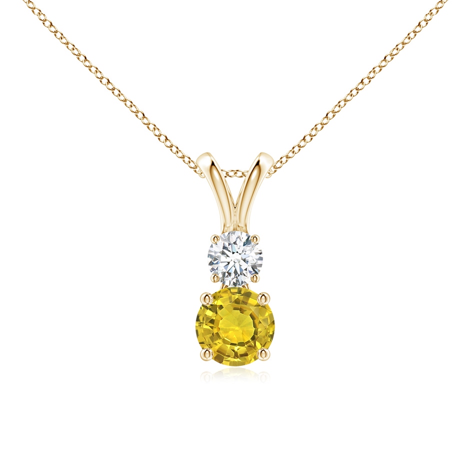 5mm AAAA Round Yellow Sapphire and Diamond Two Stone Pendant in Yellow Gold 